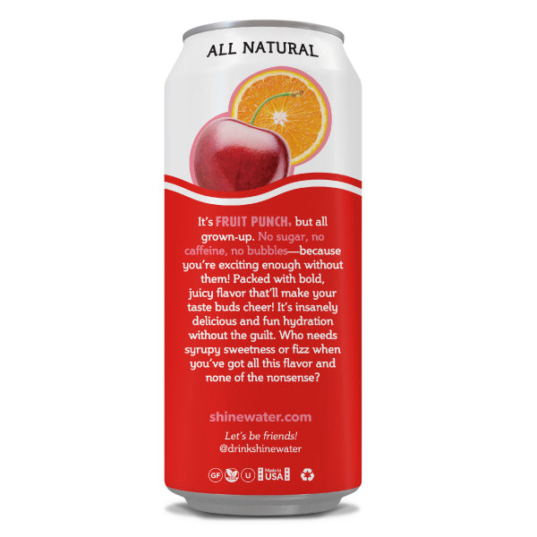 Shine Water can with fruit illustrations and text on a white background