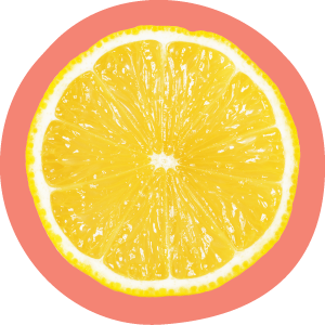 Sliced lemon with a pink border on a white background