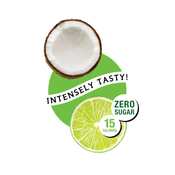 Coconut and lime with health benefits text on a white background