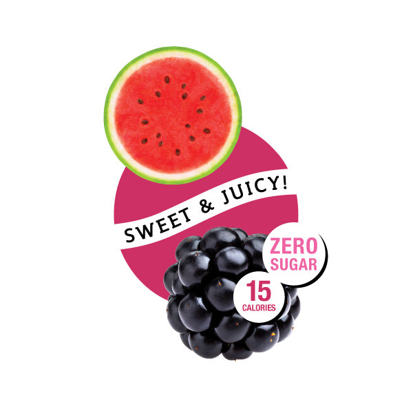 Illustration of a watermelon and blackberry with text on a white background