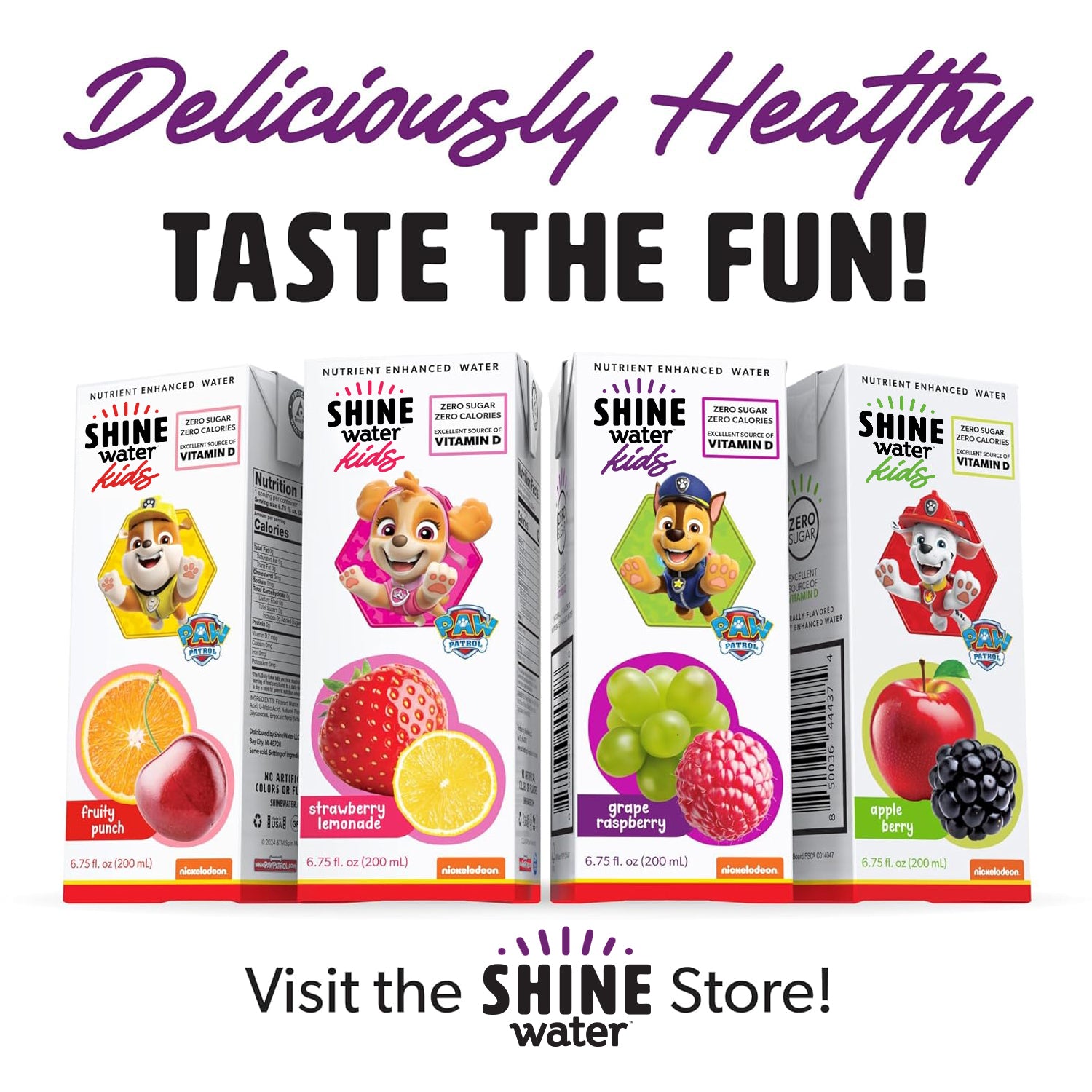 Shine Water x Paw Patrol Kids Naturally Flavored Water with Vitamin D 32-Pack