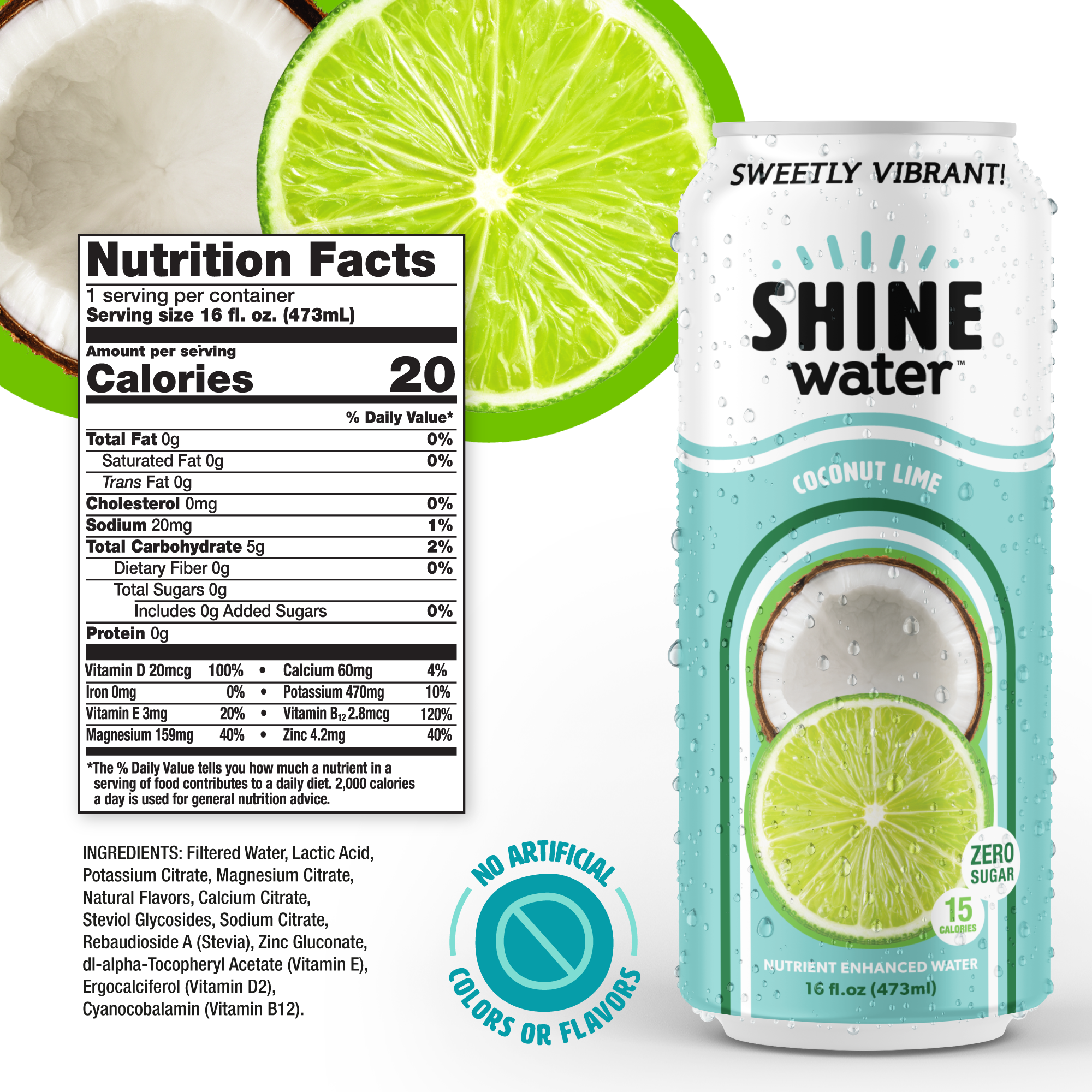 Coconut Lime Flavored Vitamin Enhanced Water - 12 Pack