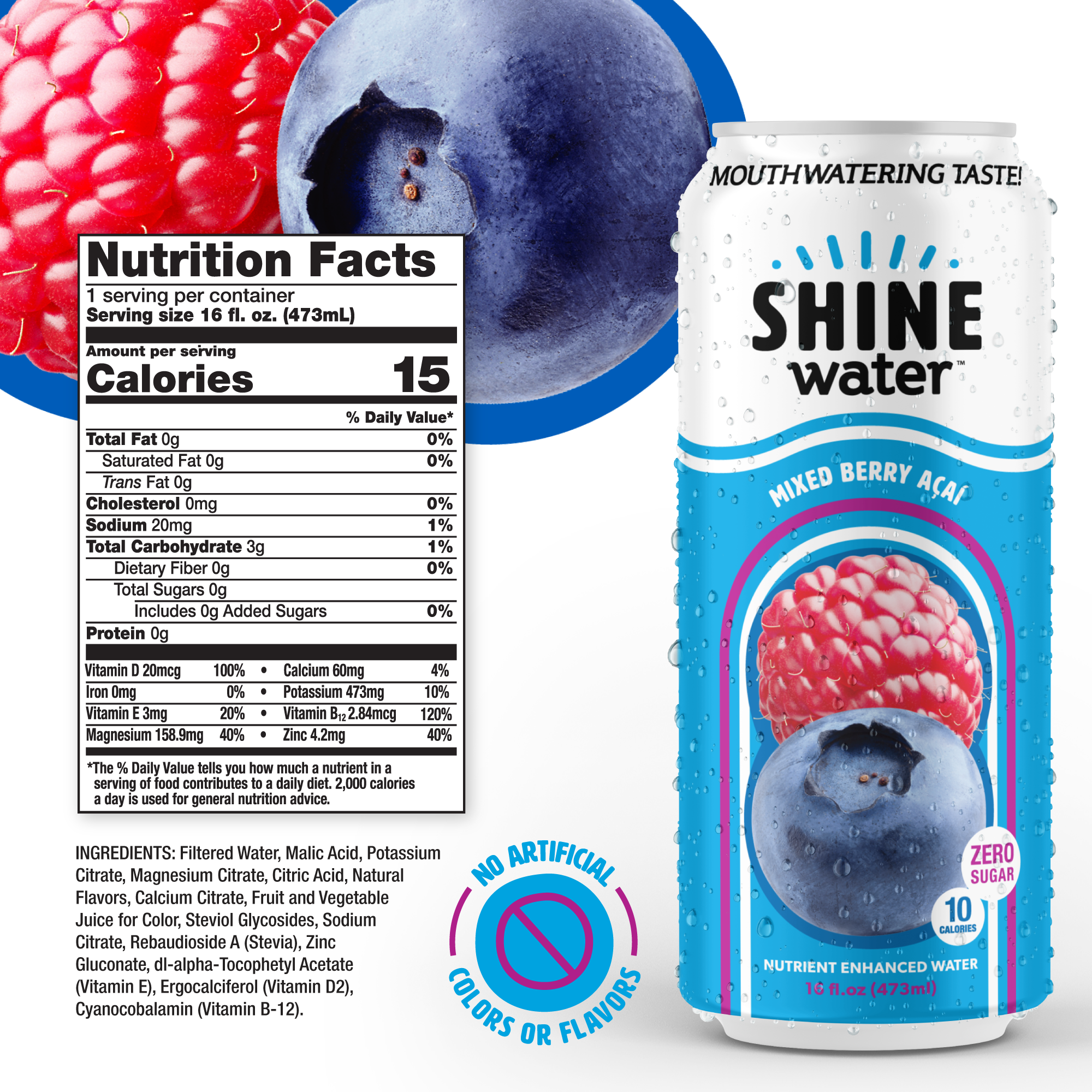 Mixed Berry Acai Flavored Vitamin Enhanced Water - 12 Pack
