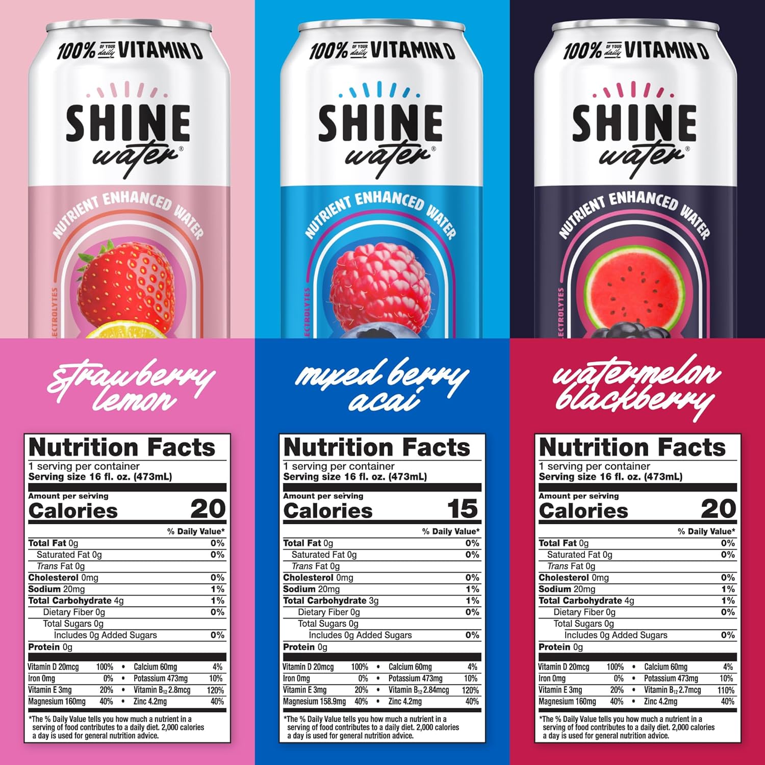 ShineWater Variety Pack Vitamin D Electrolyte Drinks - 12 Pack