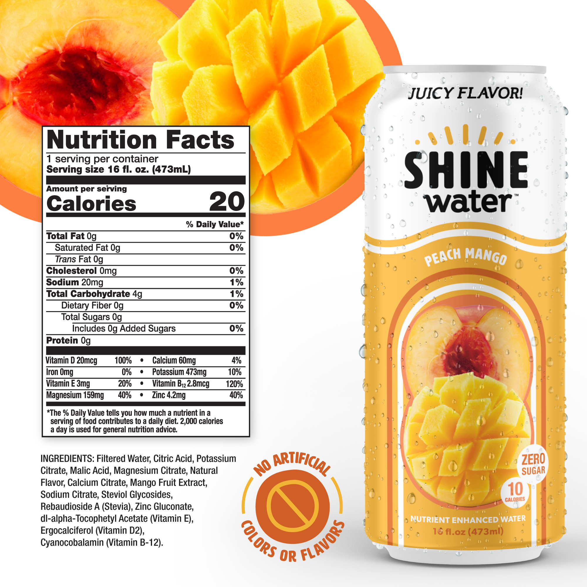 Peach Mango Flavored Vitamin Enhanced Water - 12 Pack