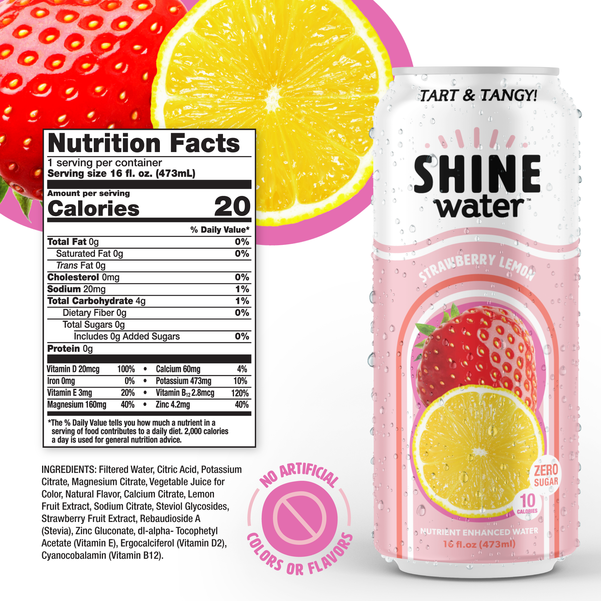 Strawberry Lemon Flavored Vitamin Enhanced Water - 12 Pack