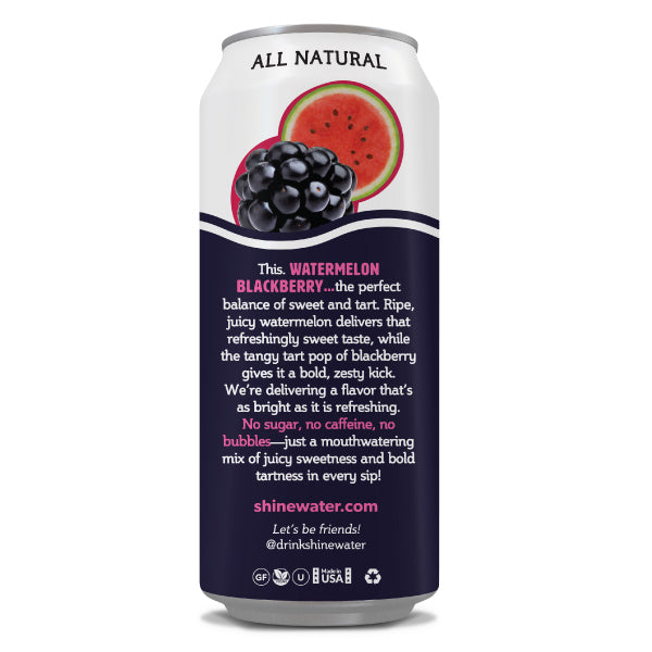 Shine Watermelon Blackberry can with branding and product details on a white background