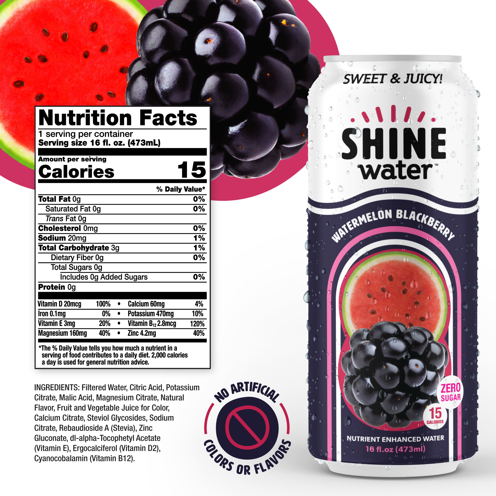 Watermelon Blackberry Flavored Vitamin Enhanced Water - 12 Pack