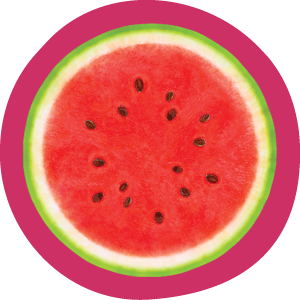Sliced watermelon with a pink circular border